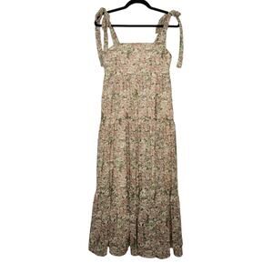 Baeve Coastal Tie Tank Tiered Peasant Boho Cottage Maxi Dress Flowers Coquette